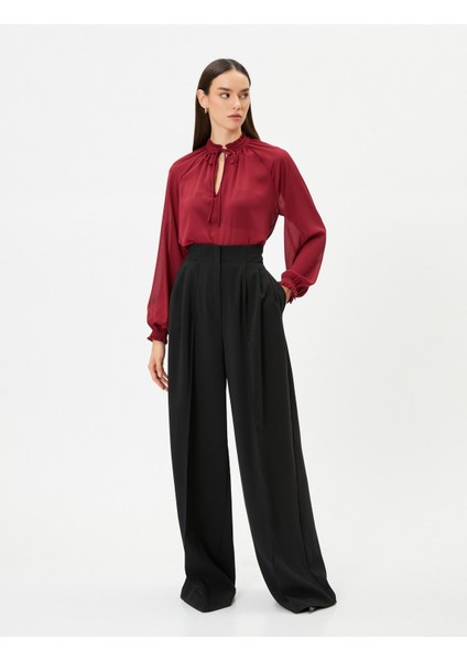 Balon Kollu Bluz Fırfırlı Yaka Pencere Detaylı Bağlamalı fiyatları