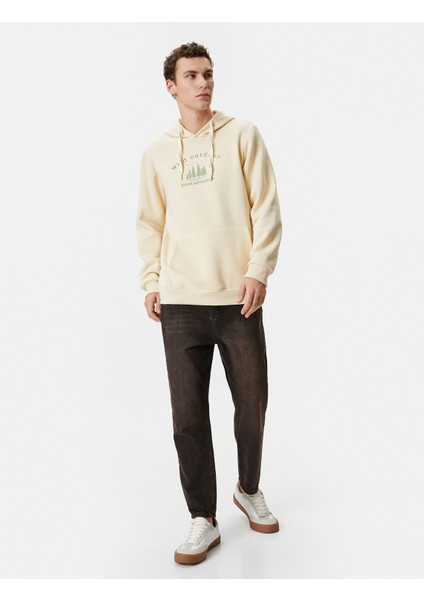Slogan Baskılı Hoodie Kanguru Cepli Manzara Detaylı