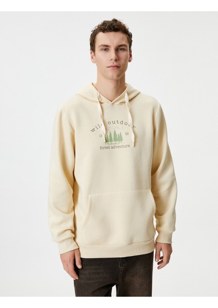 Slogan Baskılı Hoodie Kanguru Cepli Manzara Detaylı