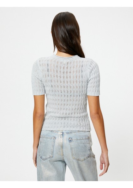 Kısa Kolllu Kazak Simli Bisiklet Yaka Dokulu fırsatları