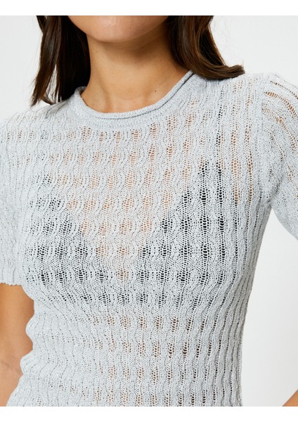 Kısa Kolllu Kazak Simli Bisiklet Yaka Dokulu indirimleri