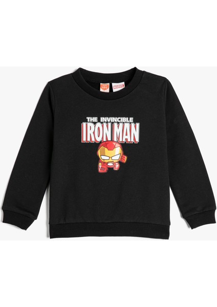 Iron Man Sweatshirt Lisanslı Uzun Kollu Bisiklet Yaka Pamuklu