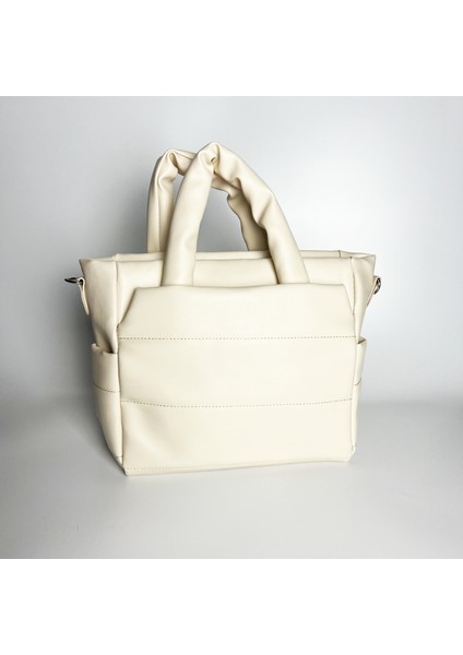 Mpula - Krem Deri Kadın El ve Omuz Çantası