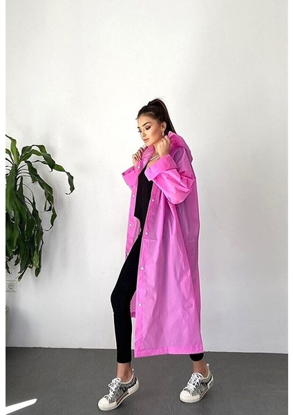Kadın Erkek Yağmurluk Kapüşonlu Çıtçıtlı Eva Pembe Yağmurluk