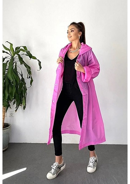 Kadın Erkek Yağmurluk Kapüşonlu Çıtçıtlı Eva Pembe Yağmurluk modelleri