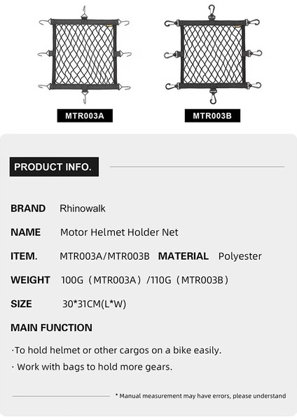 Rhinowalk Motosiklet Kask Tutucu Net 8 Plastik Kanca Motosiklet Bagaj Net Tutucu Örgü Depolama Bagaj Çanta Aksesuarları (Yurt Dışından)