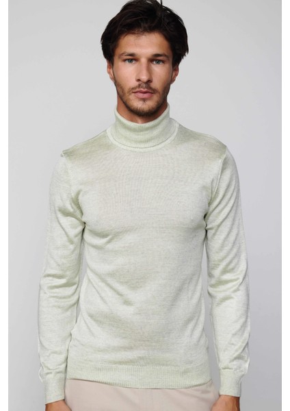 Slim Fit Tam Boğazlı Yaka Düz Yün Gri Erkek Kazak modelleri