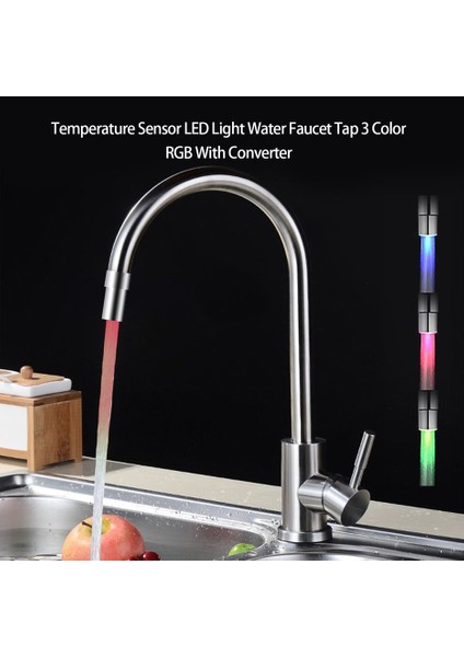 Sıcaklık Sensörü LED Işık Su Musluk Dokunun 3 Renkli Rgb Dönüştürücü Gümüş (Yurt Dışından) fiyatları