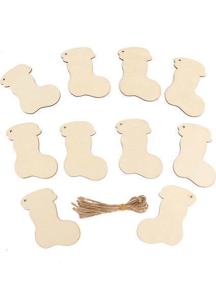 10 Adet Ahşap Mdf Noel Çorapları El Sanatları Şekilleri 3mm Hediye Etiketleri/süslemeler (Yurt Dışından)