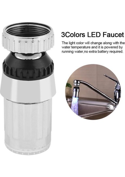 360° Dönebilen Suyla Çalışan 3 Renkli LED Işık Mutfak Lavabo Sı Püskürtme Başlığı Püskürtücü (Yurt Dışından)