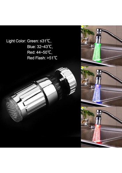 360° Dönebilen Suyla Çalışan 3 Renkli LED Işık Mutfak Lavabo Sı Püskürtme Başlığı Püskürtücü (Yurt Dışından) fiyatları