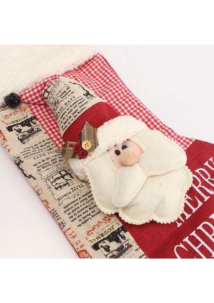 Yeni Yıl Vintage Noel Çorabı Kar Ekose Çanta Hediye Çorap Süslü Çorap (Yurt Dışından) modelleri