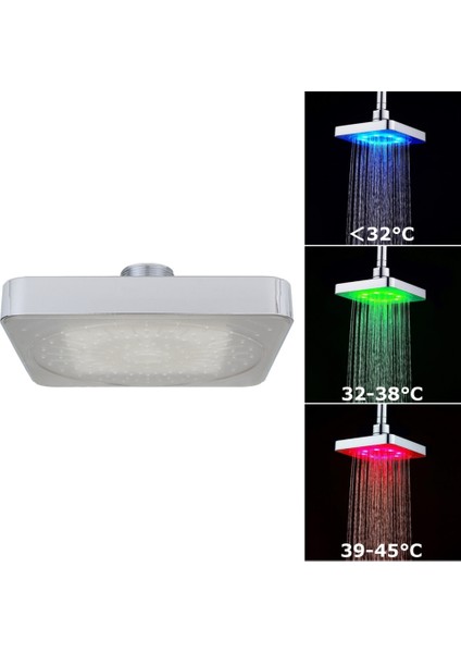 Aksesuar 15CM LED Işık Kare Yağmur Duş Başlığı Paslanmaz Çelik 3 Renk Değişen Banyo (Yurt Dışından)