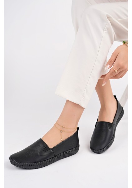 Hakiki Deri Siyah Kadın Deri Babet Dp62-8002 modelleri