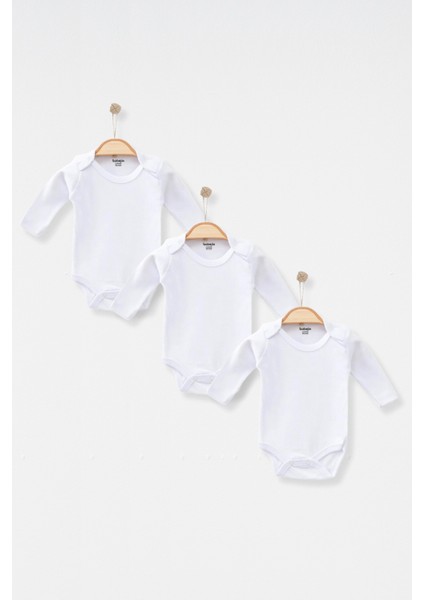 Pamuklu Bisiklet Yakalı Unisex Uzun Kollu Çıtçıtlı 3’lü Basic Bebek Badi