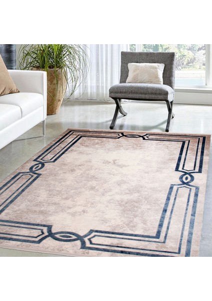 Emirgan T025B Gri Mavi Ince Modern Akrilik Salon Halısı