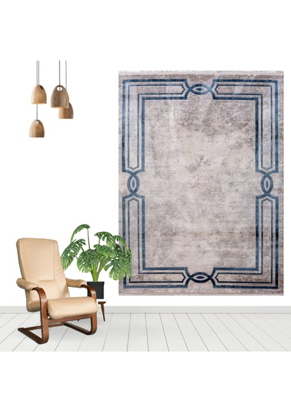 Emirgan T025B Gri Mavi Ince Modern Akrilik Salon Halısı modelleri