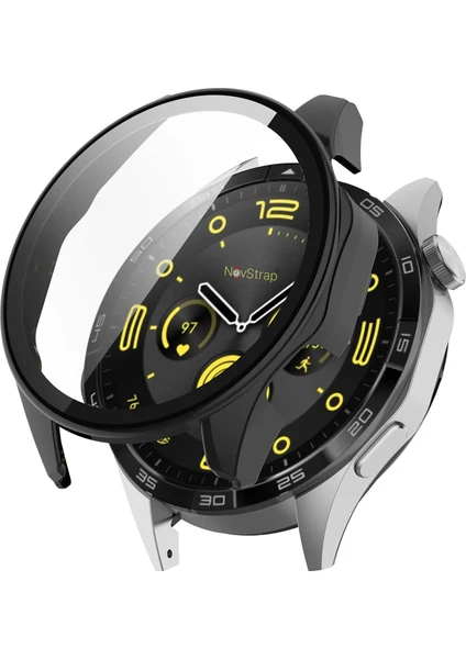 Novstrap Huawei Watch Gt4 46MM ile Uyumlu Ekran Koruyucu Cam ve Kasa Koruyucu Kılıf Sert Pc