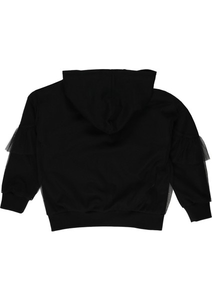 Baskı Ve Tül Detaylı Kapüşonlu Sweatshirt