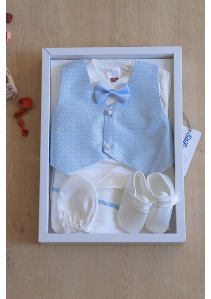 Erkek Bebek Yelekli Papyonlu Mevlit Takımı Lüks Özel Gün ve Mevlütlük Süslü Set 0 - 3 Ay STL6410