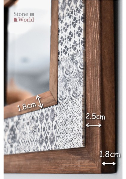 El Yapımı Masif Ahşap & Vintage Desenli Mermer Duvar Aynası – 34x34 cm | Model: 003.1 fırsatları