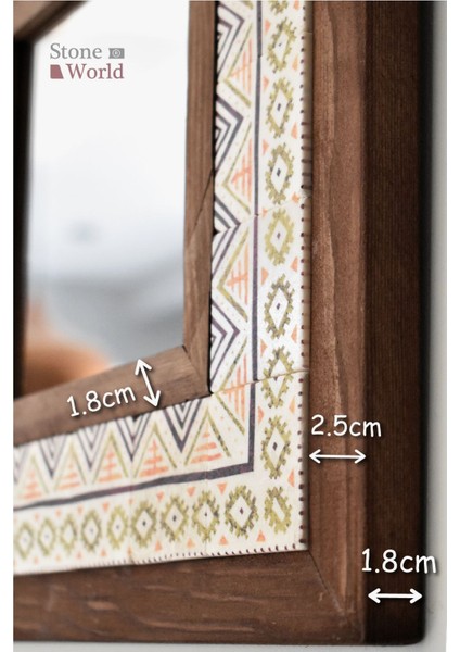 El Yapımı Masif Ahşap & Etkin Desenli Mermer Duvar Aynası – 34x34 cm | Model: 008.1 fırsatları