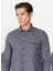 Slim Fit Klasik Yaka Lacivert - Gri Erkek Gömlek 4A2024100025 4