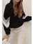 Siyah Kapüşonlu Fermuarlı Kolları Renk Bloklu Oversize Peluş Sweatshirt 5