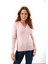 Kadın Pembe %100 Organik Pamuk V Yaka Saç Örgülü Triko Kazak Örme Bluz TRIST-6155 1