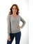 Kadın Gri %100 Organik Pamuk V Yaka Saç Örgülü Triko Kazak Örme Bluz TRIST-6155 2