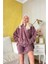 Acı Kahve Kapşonlu Tam Peluş Oversize Sweat Panço Pijama 3