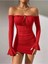 Kırmızı Dalgıç Kumaş İspanyol Kol Mini Elbise 1