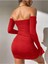 Kırmızı Dalgıç Kumaş İspanyol Kol Mini Elbise 4