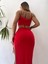 Kırmızı Kriptografik Zarif Seksi İp Detaylı Maksi Elbise 2