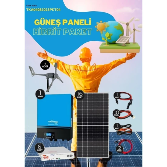 Teknovasyon Arge Güneş Enerjisi Hibrit Paket 7.2 Kva Inverter 450 Watt Güneş Paneli 48 Volt 50 Amper Lityum Akü İ-2000W 48V Rüzgar Türbini + Hibrit Şarj Kontrol