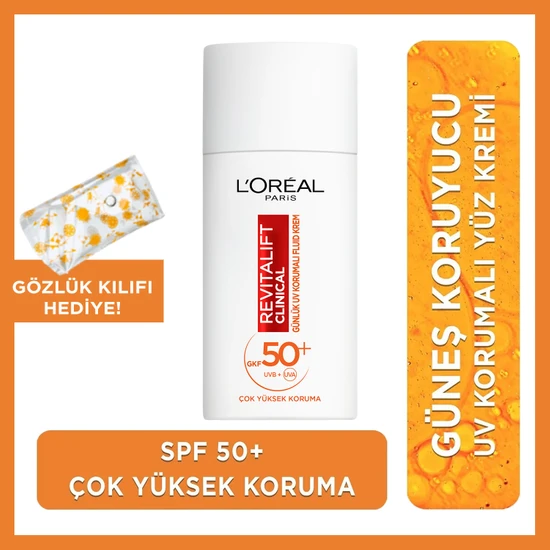 L'oréal Paris Revitalift Clinical Spf 50+ Günlük Yüksek Uv Korumalı Yüz Güneş Kremi 50ML Gözlük Kılıfı Hediyeli