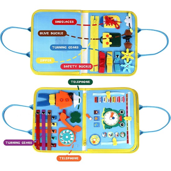 Robo Kids Montessori Keçe Eğitim Çantası Busy Board- Mavi 4 Sayfa