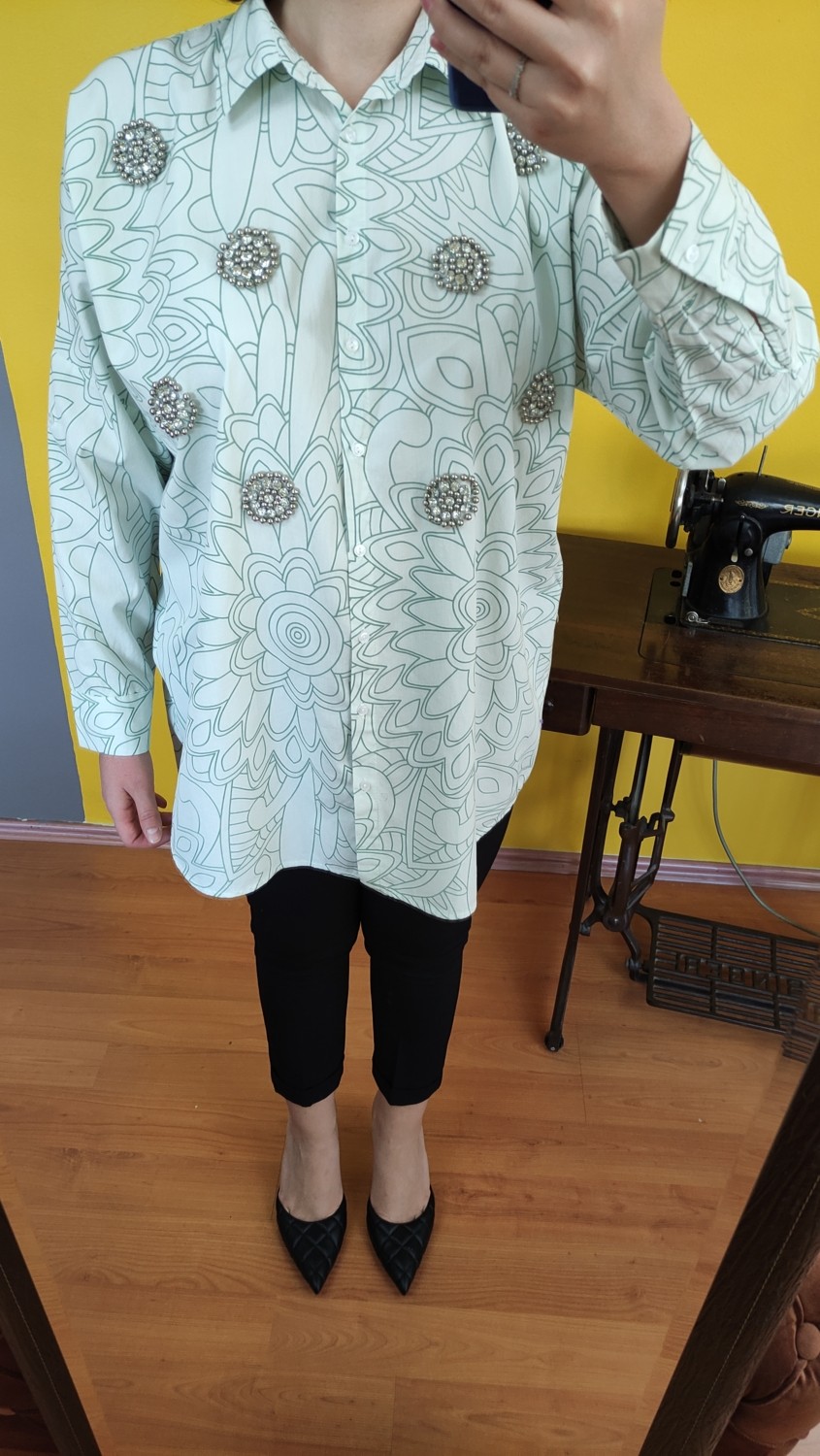 Deseo Boutique Kadın Su Yeşili Renk Standart Beden(Max 44 Beden) Işlemeli Gömlek görsel 3