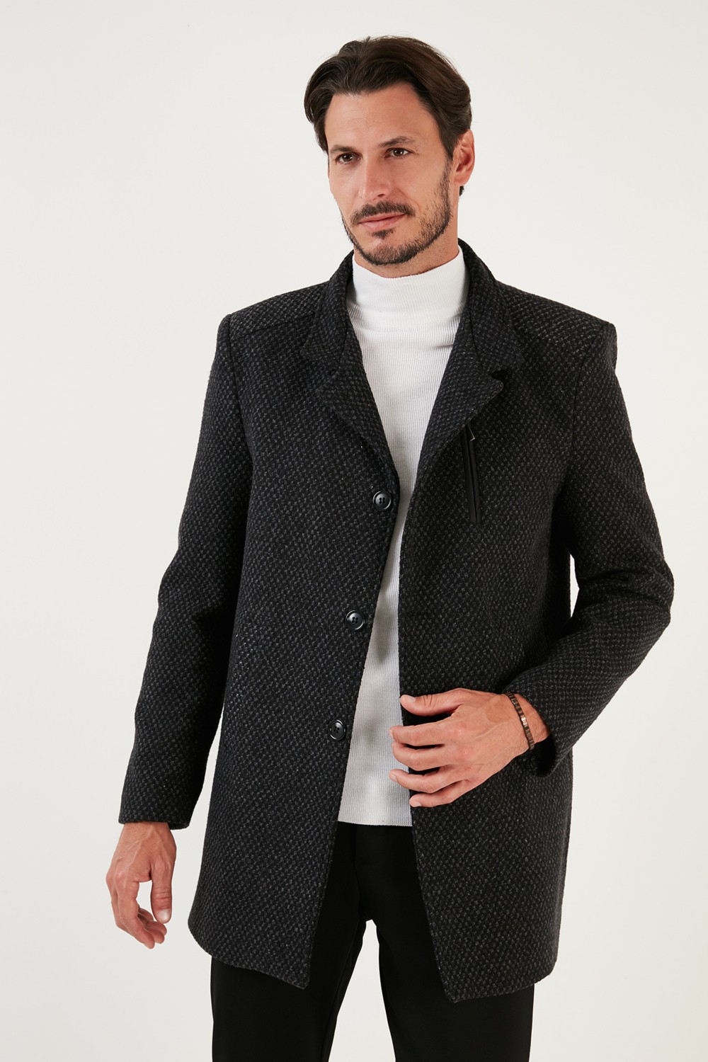 Buratti Düğmeli Kırçıllı Slim Fit Kaşe Kaban Erkek Kaban 5840099N