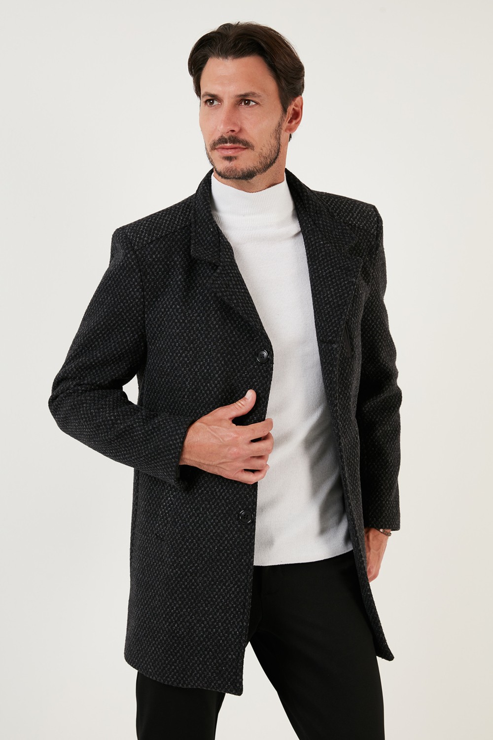 Buratti Düğmeli Kırçıllı Slim Fit Kaşe Kaban Erkek Kaban 5840099N görsel 2