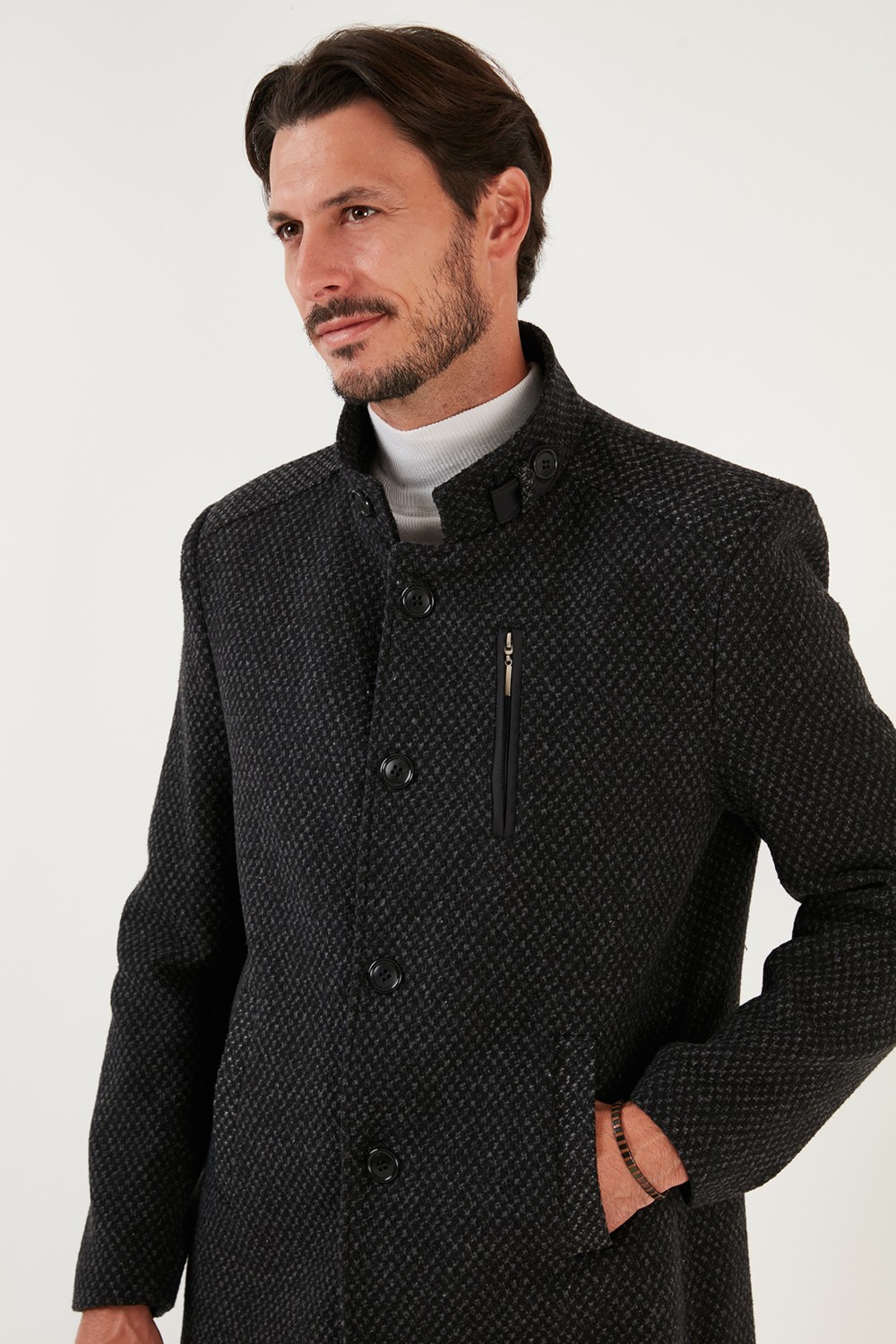 Buratti Düğmeli Kırçıllı Slim Fit Kaşe Kaban Erkek Kaban 5840099N görsel 3
