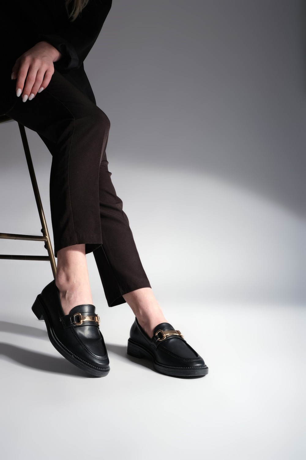 Marjin Kadın Loafer Makosen Casual Tokalı Günlük Ayakkabı Tonyas Siyah görsel 4