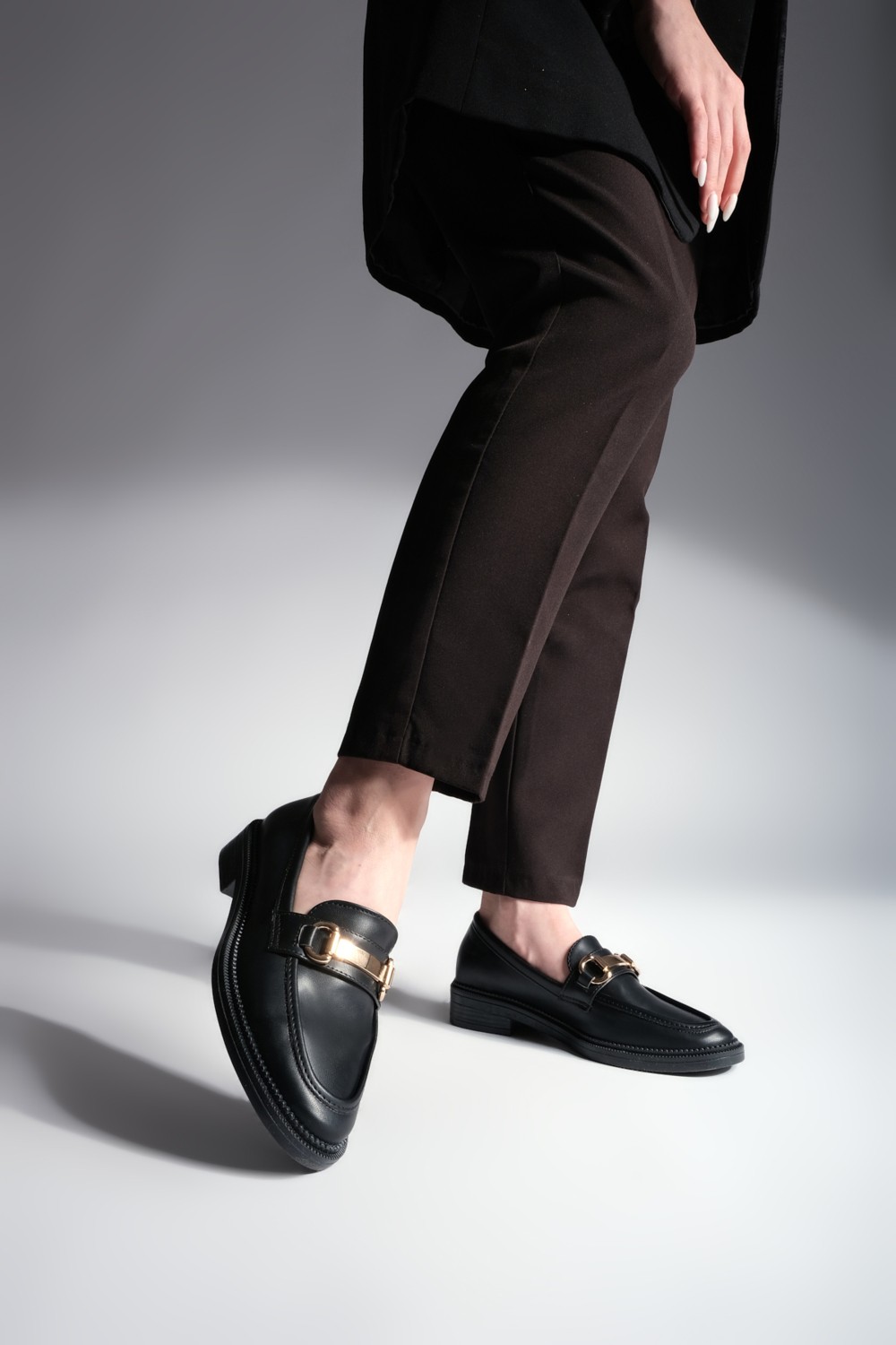 Marjin Kadın Loafer Makosen Casual Tokalı Günlük Ayakkabı Tonyas Siyah görsel 7