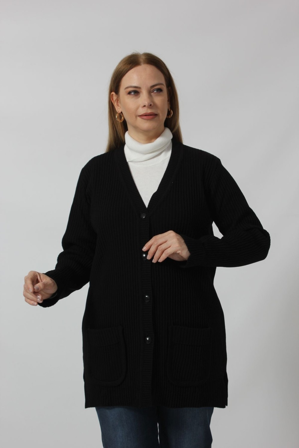 Moda Berray Düğmeli Cepli Hırka görsel 4