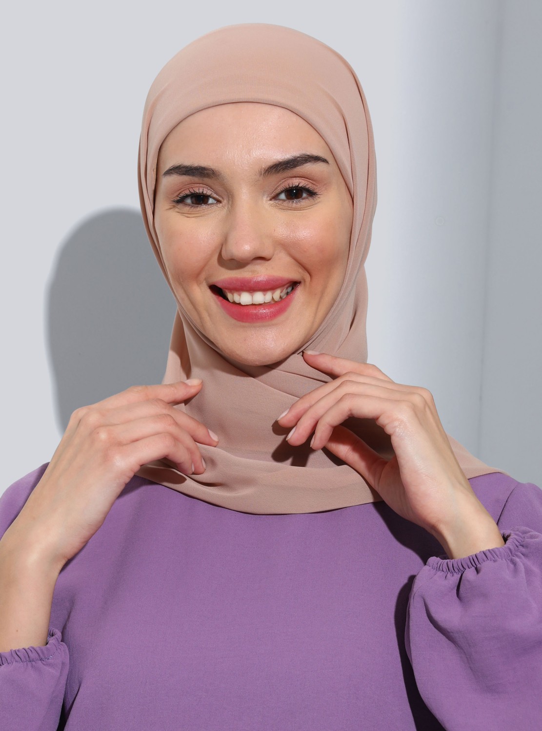 Ecardin Bone Ecardin ST103-BONELİ Şifon Oval Eşarp 11 Bej- Bej - Ecardin görsel 4