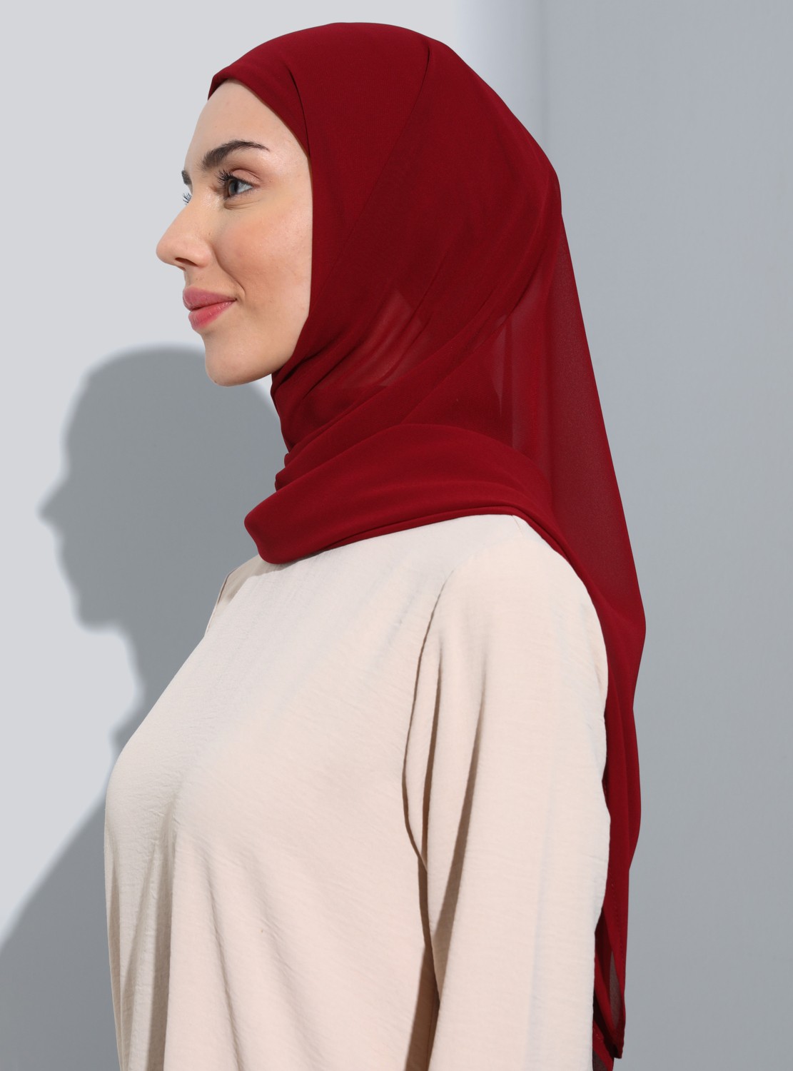 Ecardin Bone Ecardin ST103-BONELİ Şifon Oval Eşarp 06 Bordo - Bordo- Ecardin