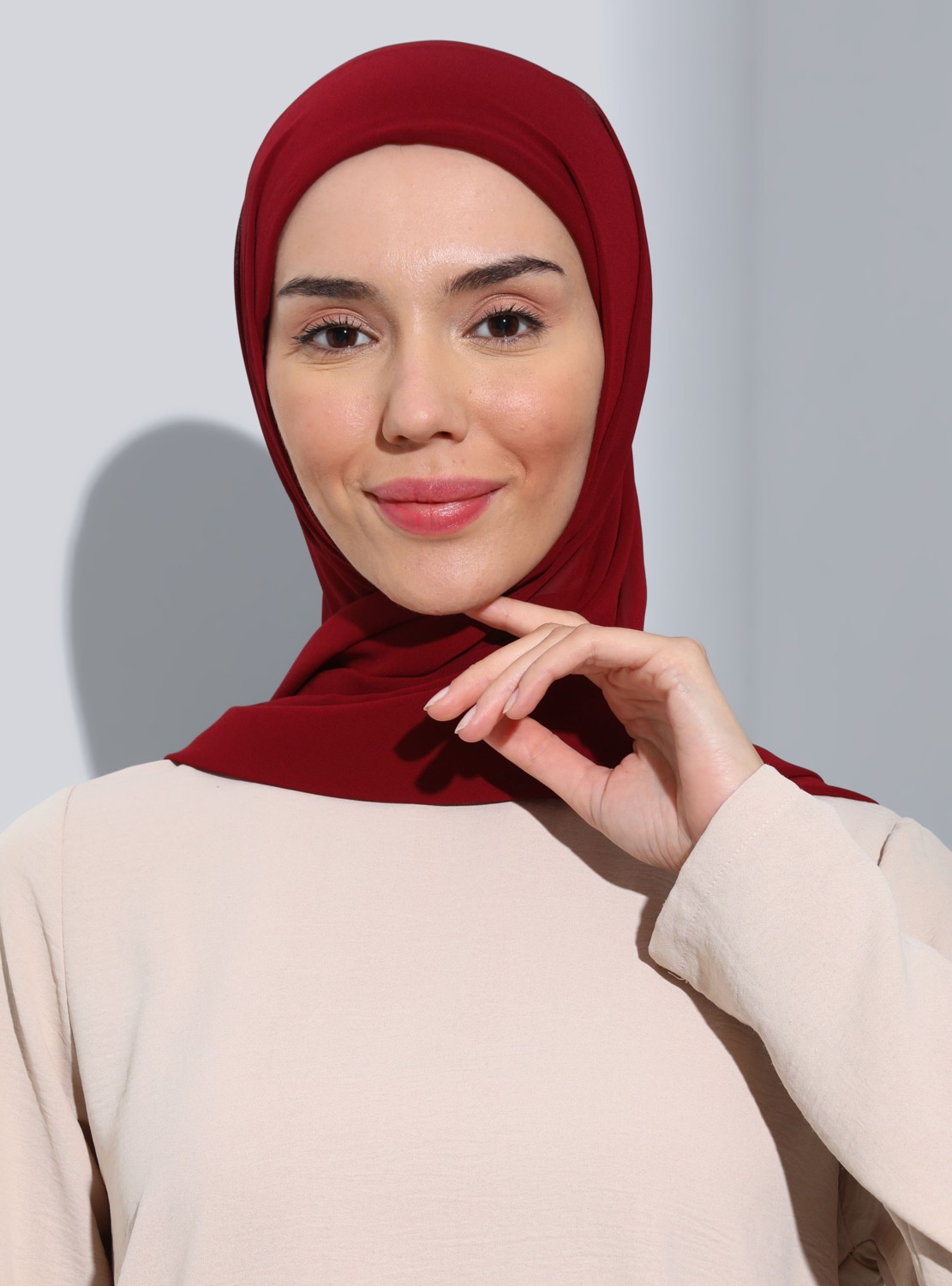 Ecardin Bone Ecardin ST103-BONELİ Şifon Oval Eşarp 06 Bordo - Bordo- Ecardin görsel 2