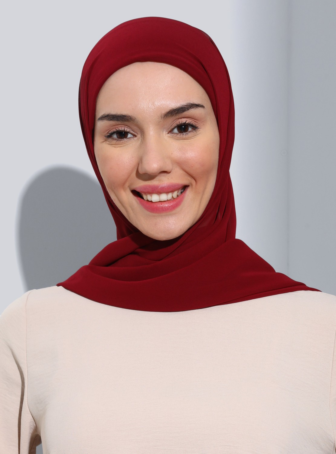 Ecardin Bone Ecardin ST103-BONELİ Şifon Oval Eşarp 06 Bordo - Bordo- Ecardin görsel 4