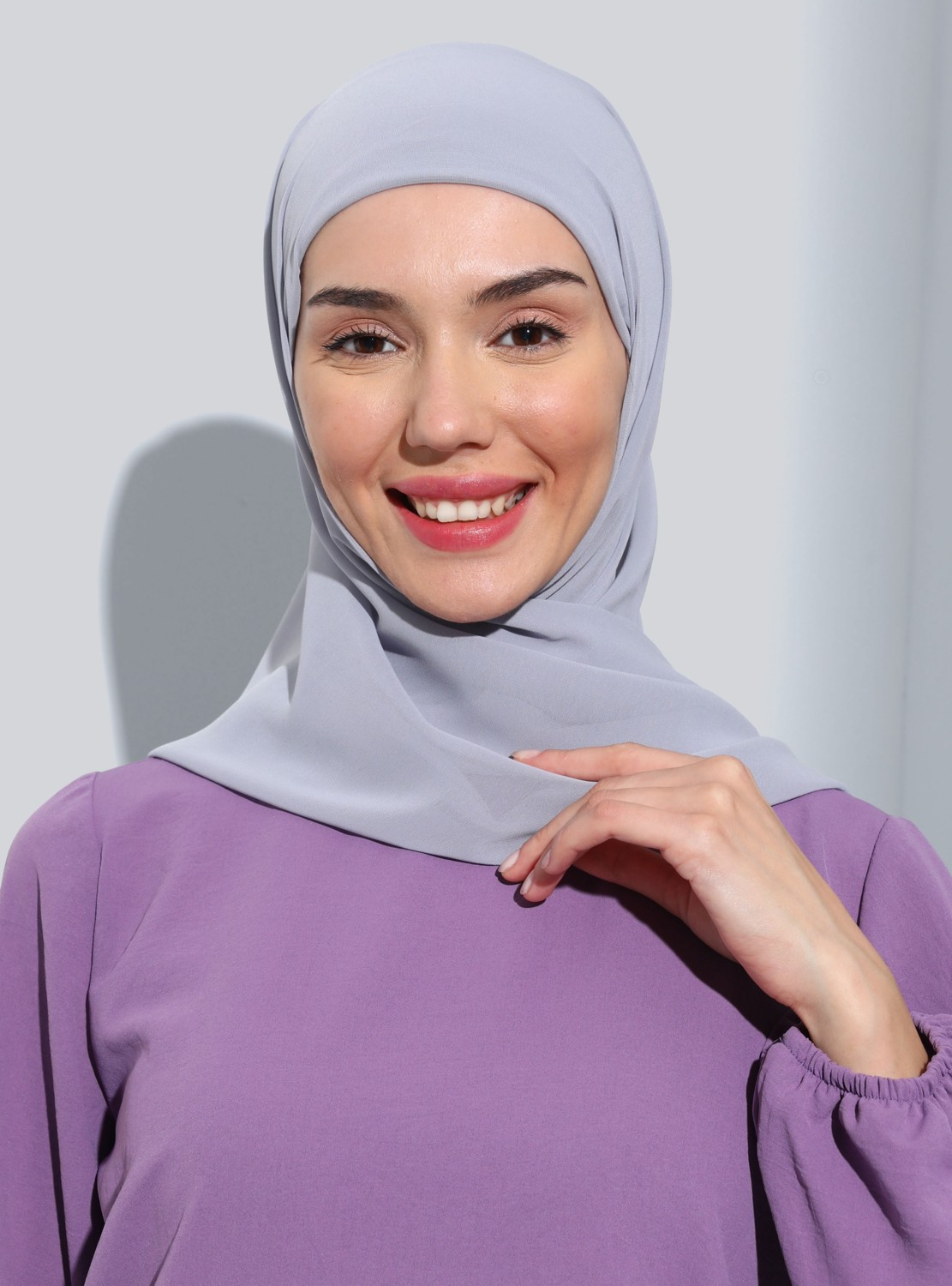 Ecardin Bone Ecardin ST103-BONELİ Şifon Oval Eşarp 28 Açık Gri - Açık Gri - Ecardin görsel 4