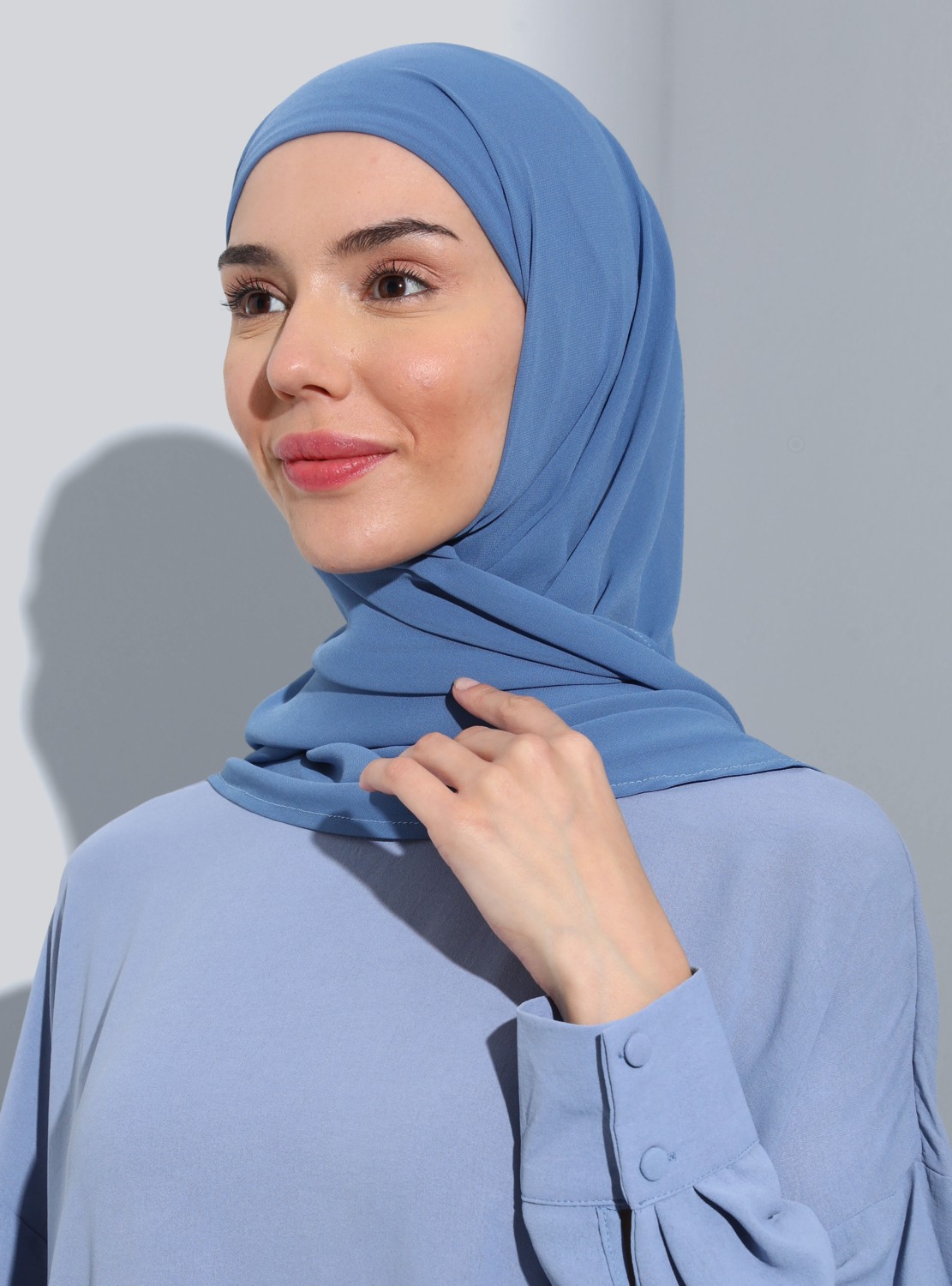 Ecardin Bone Ecardin ST103-BONELİ Şifon Oval Eşarp 42 Kot Mavi - Mavi - Ecardin